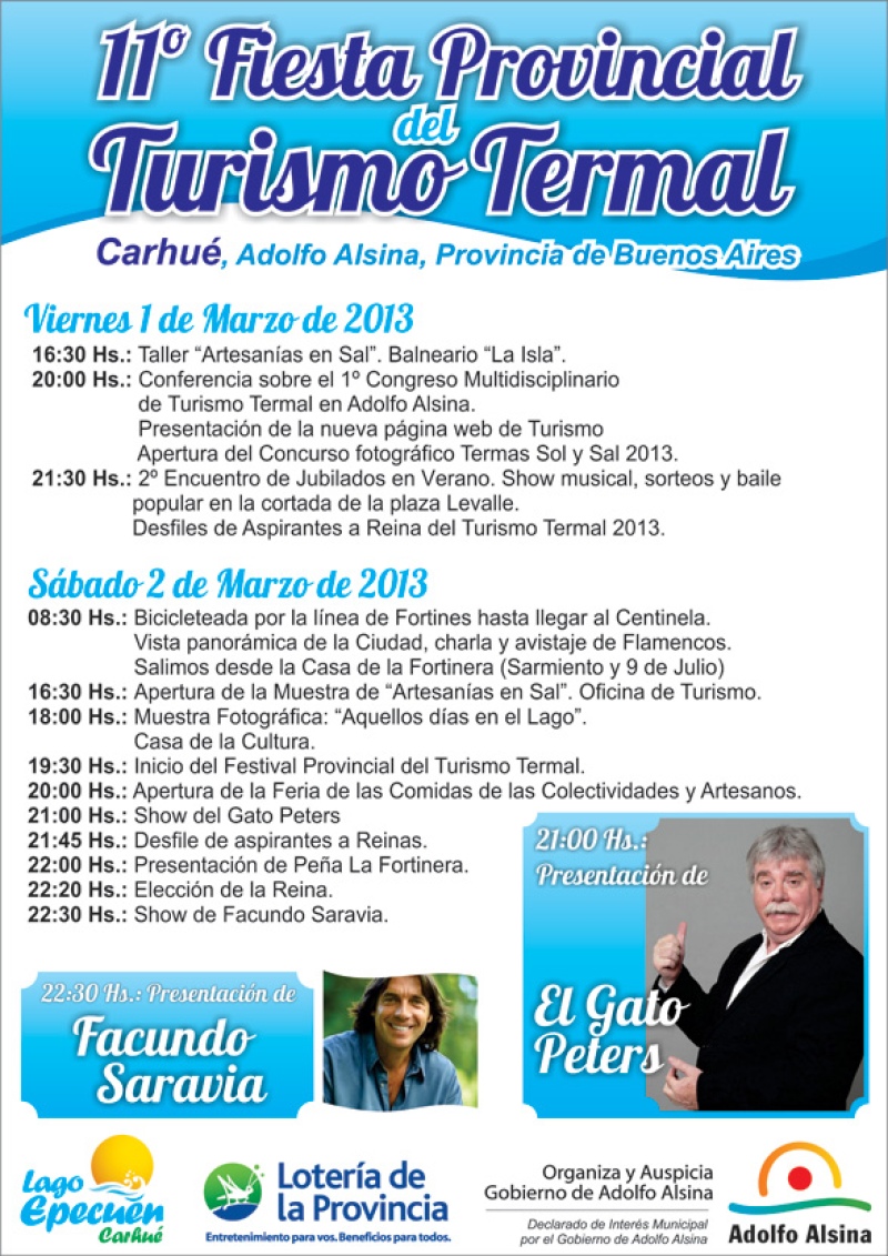 Carhuè - En Marzo llega la 11º Fiesta Provincial del Turismo Termal,con Facundo Saravia y el Gato Peters