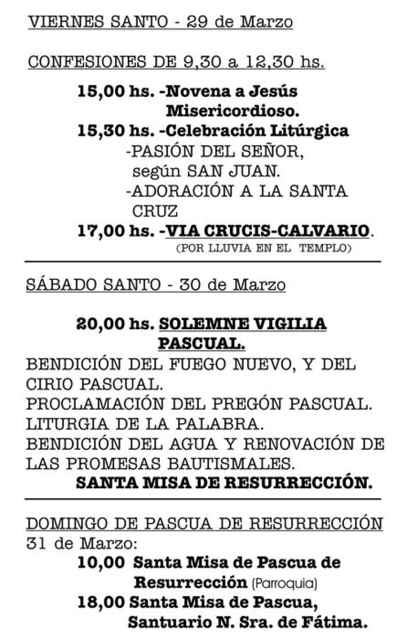Tornquist - Semana Santa - Actividades de la Parroquia Santa Rosa de Lima