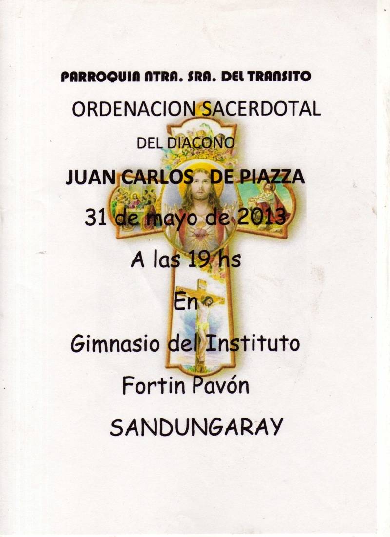 Saldungaray - Estàn a la venta las tarjetas de la cena agasajo por la Ordenación Sacerdotal del Diácono Juan Carlos De Piazza