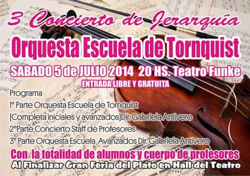 Tornquist – Llega al teatro "Rodolfo Funke", el 3º Concierto de Jerarquía de la Orquesta Escuela