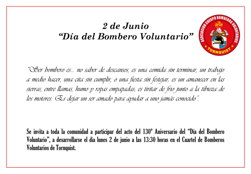 Tornquist - Ceremonial del 130º Aniversario del “Día del Bombero Voluntario” 