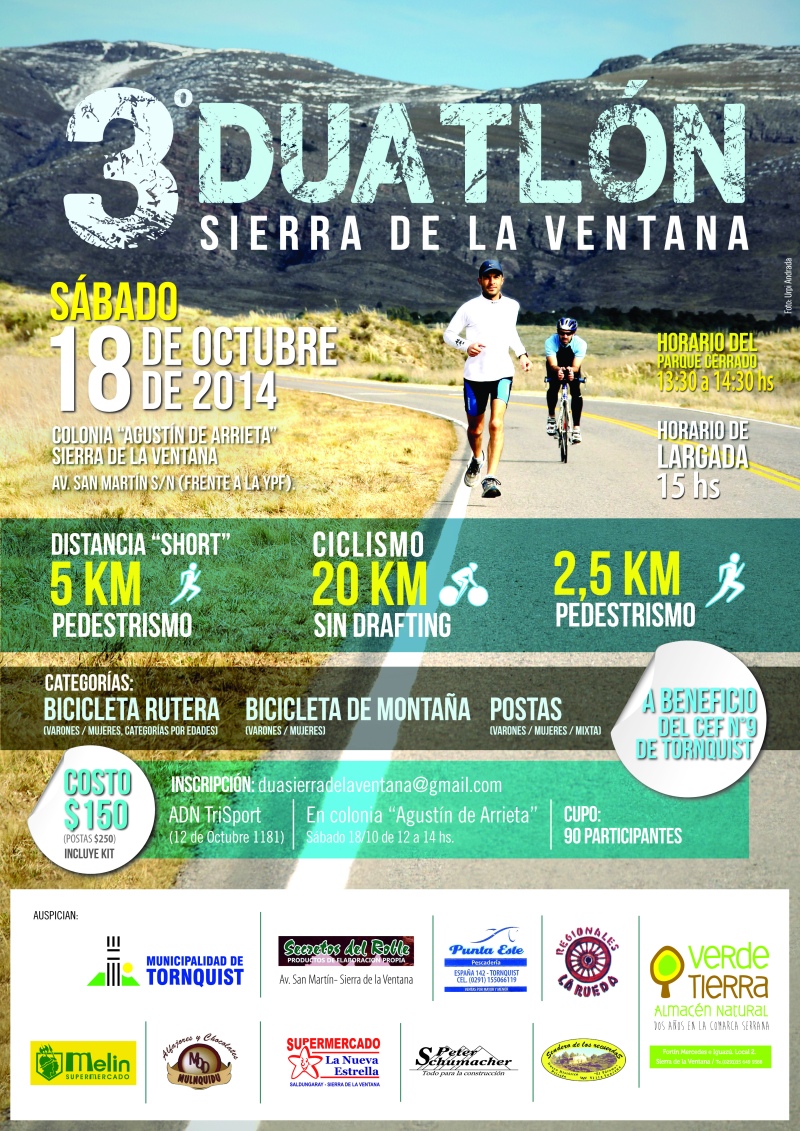 Sierra de la Ventana - El 18 de Octubre llega el 3º Duatlón y la localidad serrana se apresta a vivir una nueva competencia