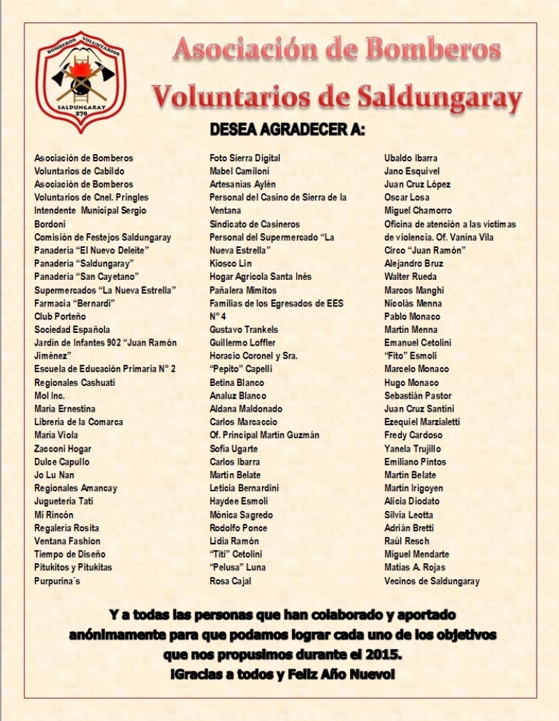 Saldungaray - Agradecimiento de fin de año, de los Bomberos Voluntarios !