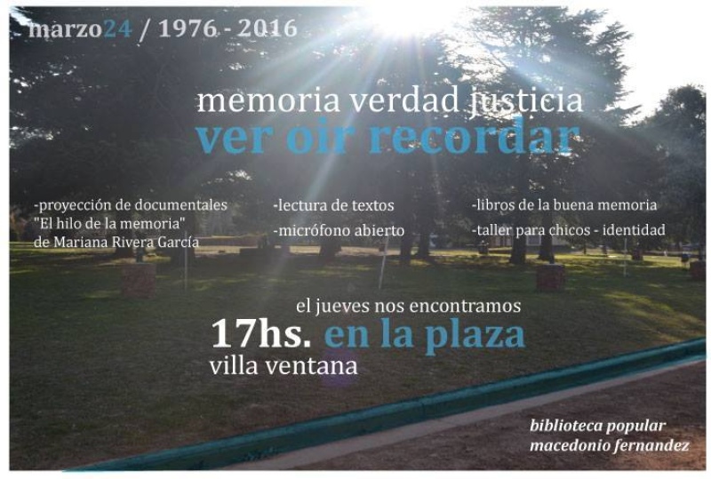 Villa Ventana - Con actividades por el "Día de la Memoria", llegan actividades para el fin de semana