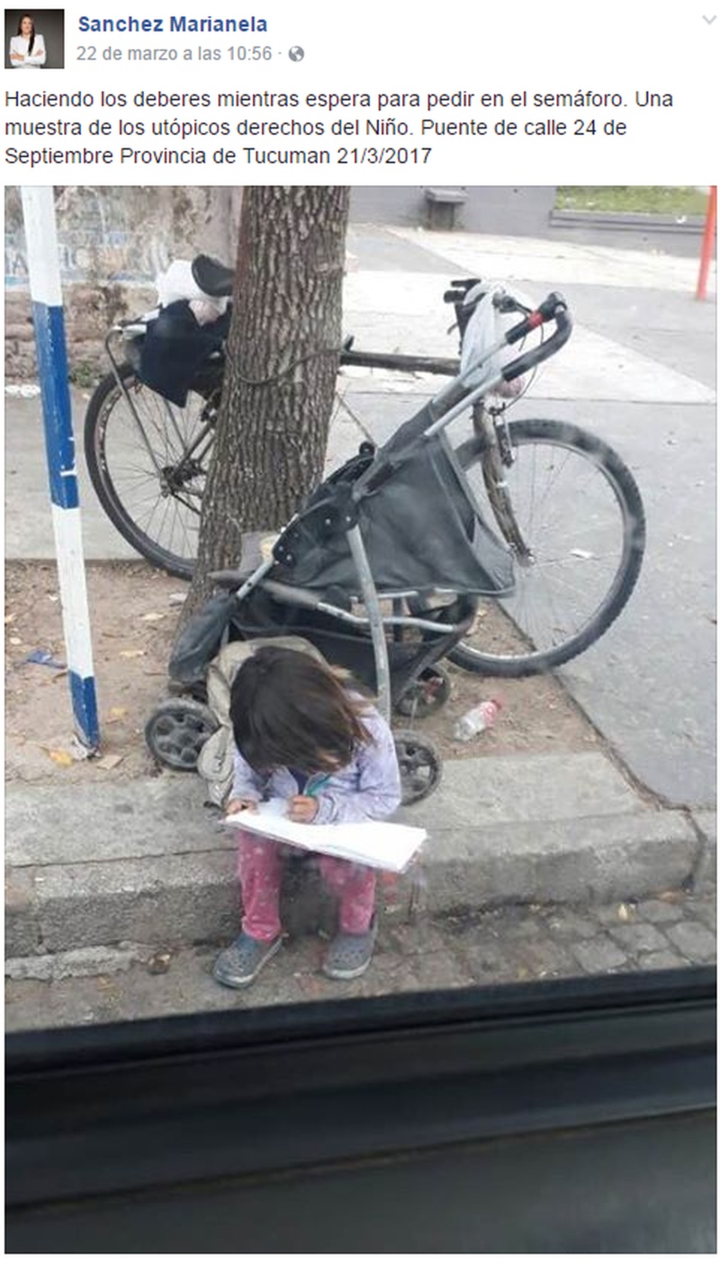 Tucumán - Conmociona la foto de una nena, que hace los deberes en la vereda