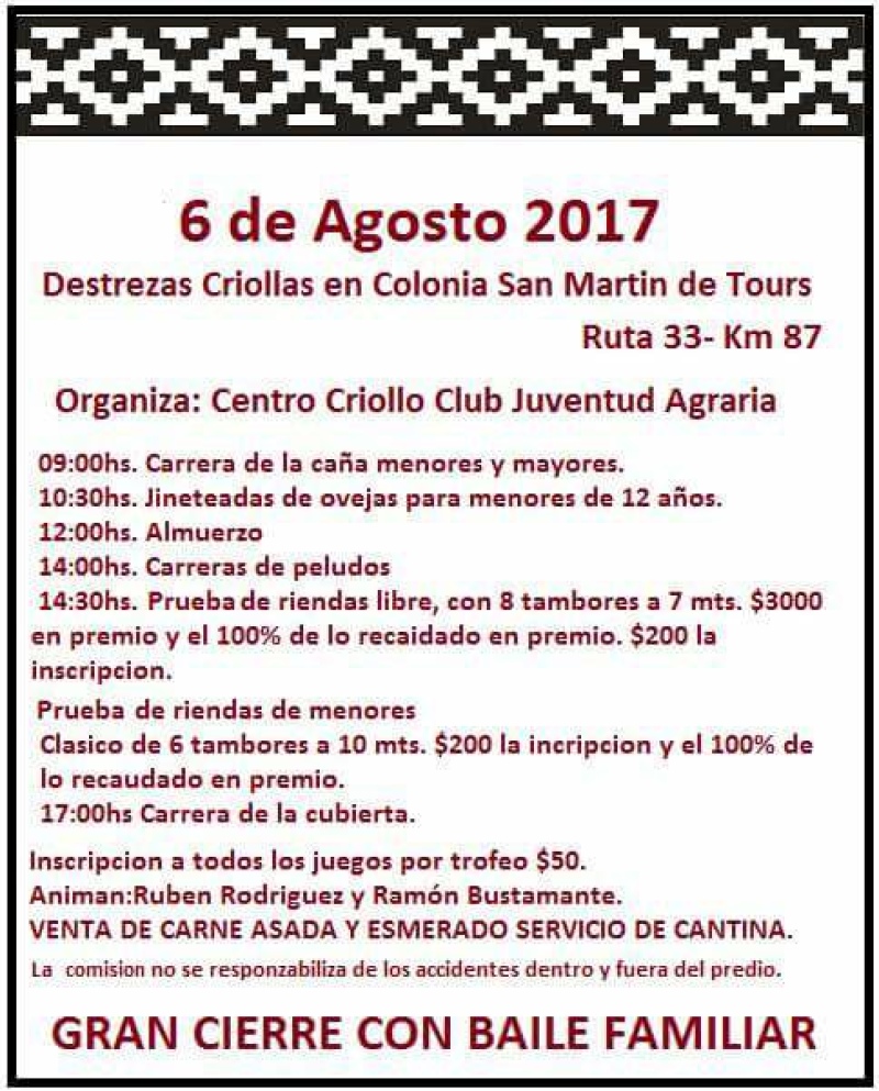 Colonia San Martín - Llegan las destrezas criollas, el próximo el 6 de Agosto
