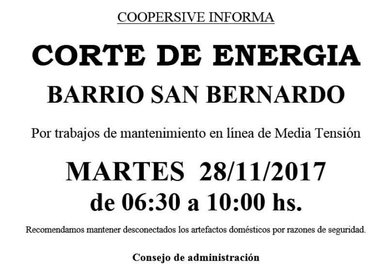 Sierra de la Ventana - Corte de energía en el barrio "San Bernardo"