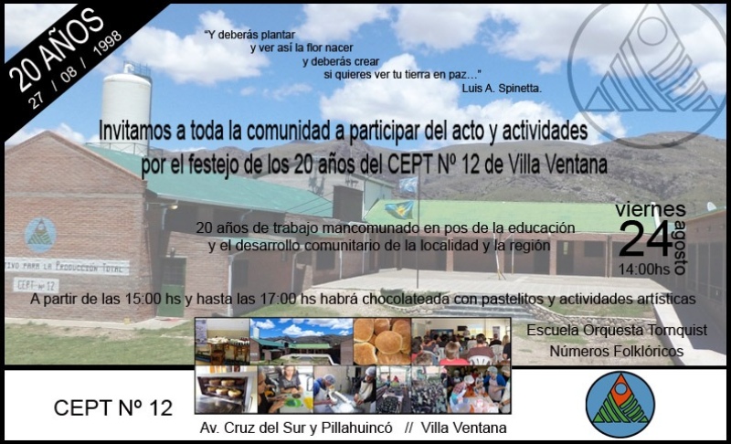 Villa Ventana - Hoy el Cept Nº 12 festeja sus 20 años!!!