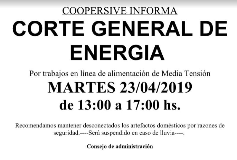 Sierra de la Ventana - Corte de energía programado para el 23 de Abril