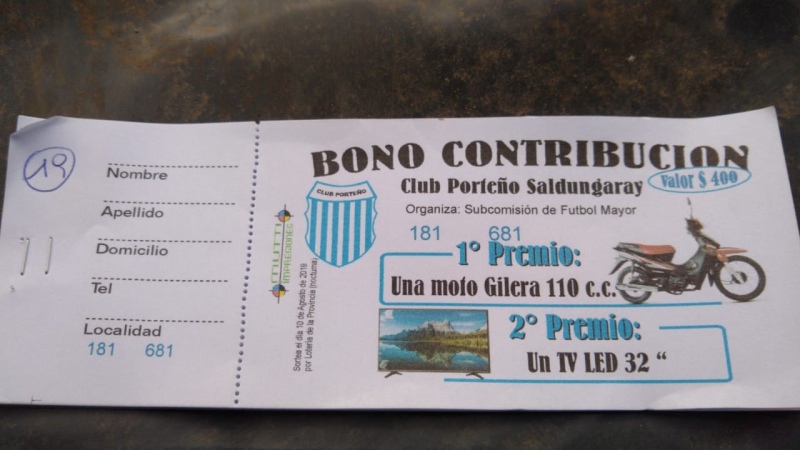 Saldungaray - En Agosto sortea el gran Bono Contribución del Club Porteño