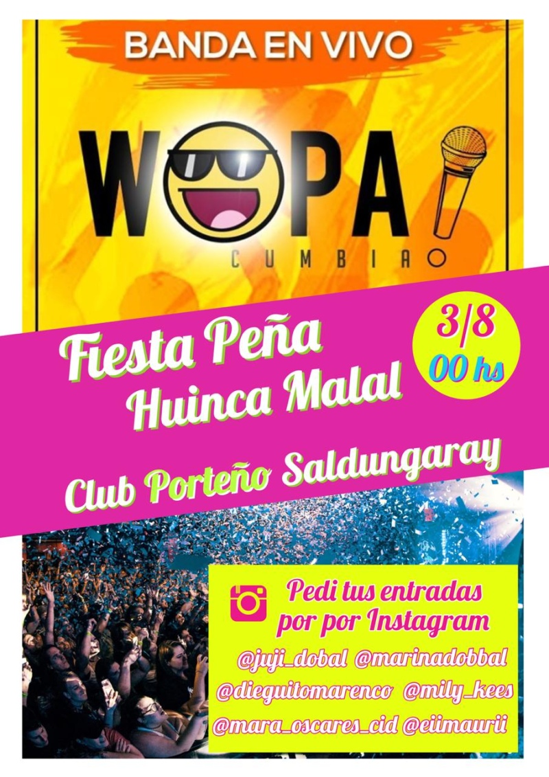 Saldungaray - Este sábado 3 de Agosto, llega "Wopa Cumbia" al Club Porteño
