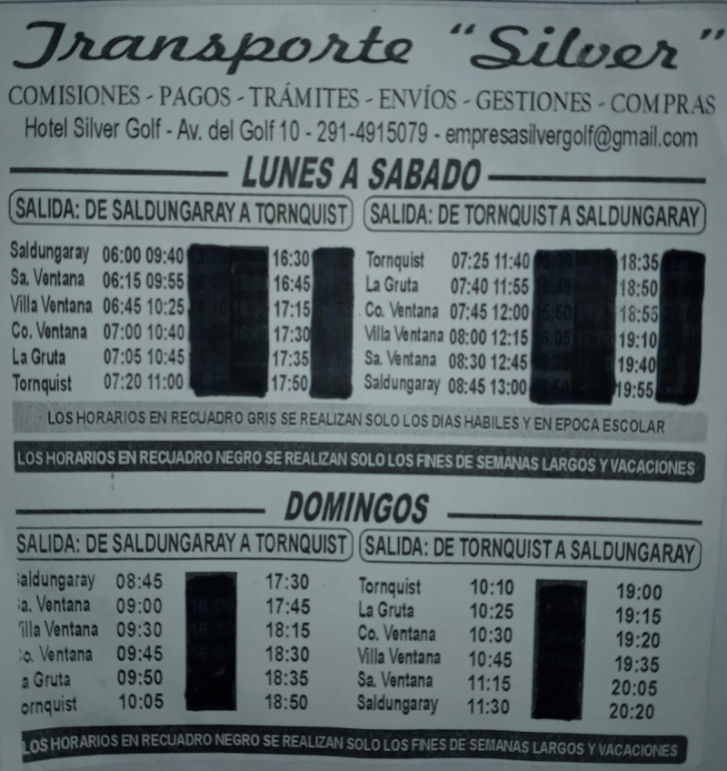 Sierra de la Ventana - Transporte "Silver" informa a sus usuarios