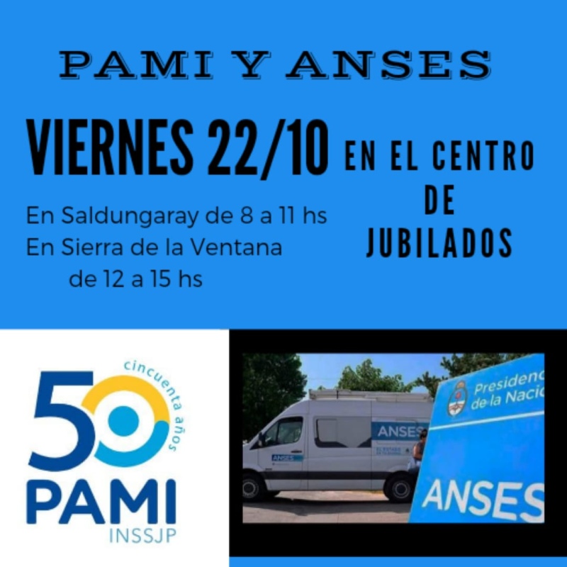 PAMI y ANSES atenderán este viernes en Saldungaray y Sierra de la Ventana