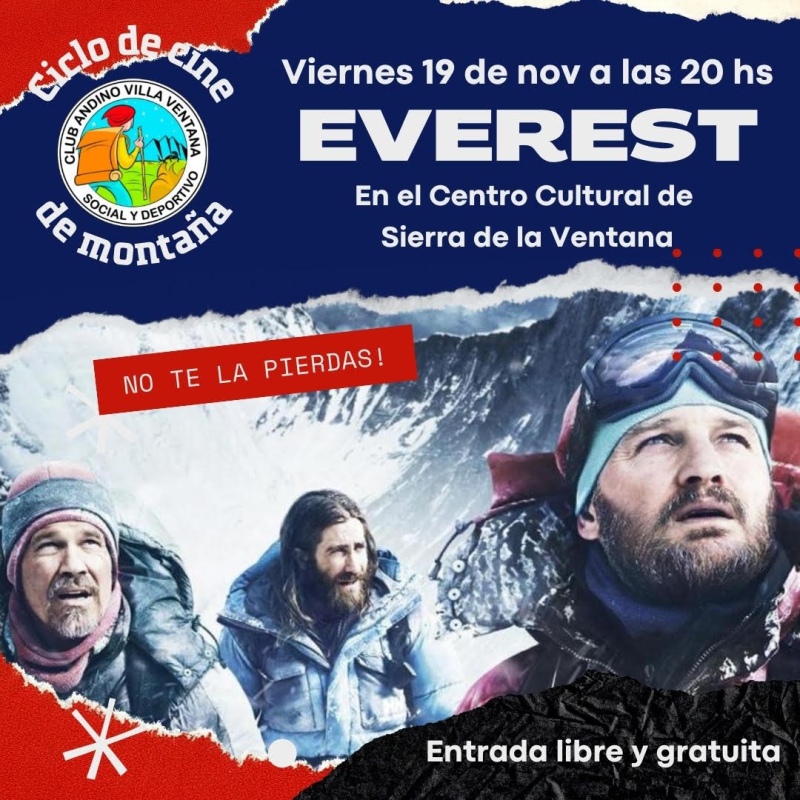 El Club Andino Villa Ventana, proyectará la película “Everest” en pantalla gigante
