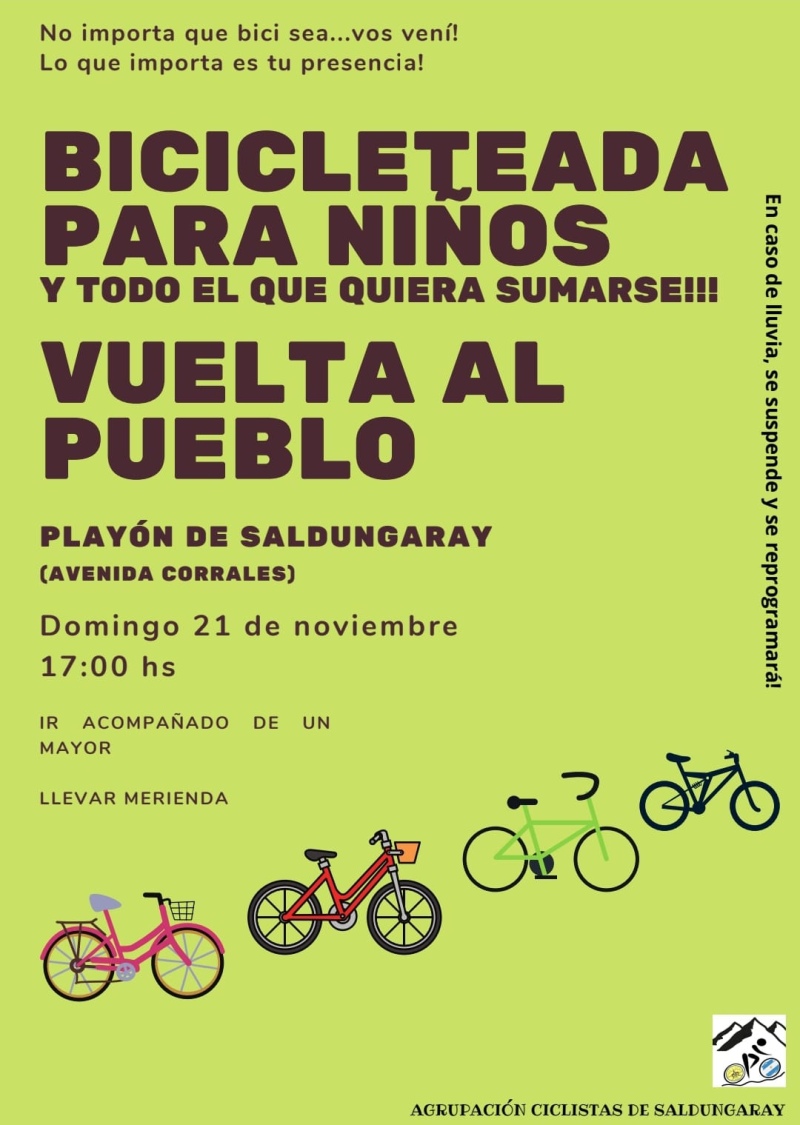Saldungaray - Este 21 de Noviembre habrá una bicicleteada infantil