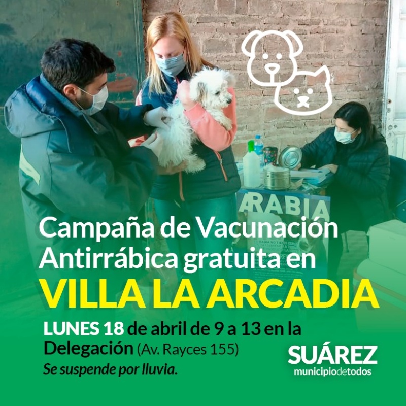 Villa Arcadia – El lunes 18 de Abril comienza la Campaña de Vacunación antirrábica gratuita