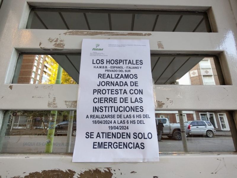 Bahía Blanca - Los hospitales privados hoy cierran sus puertas por 24 horas